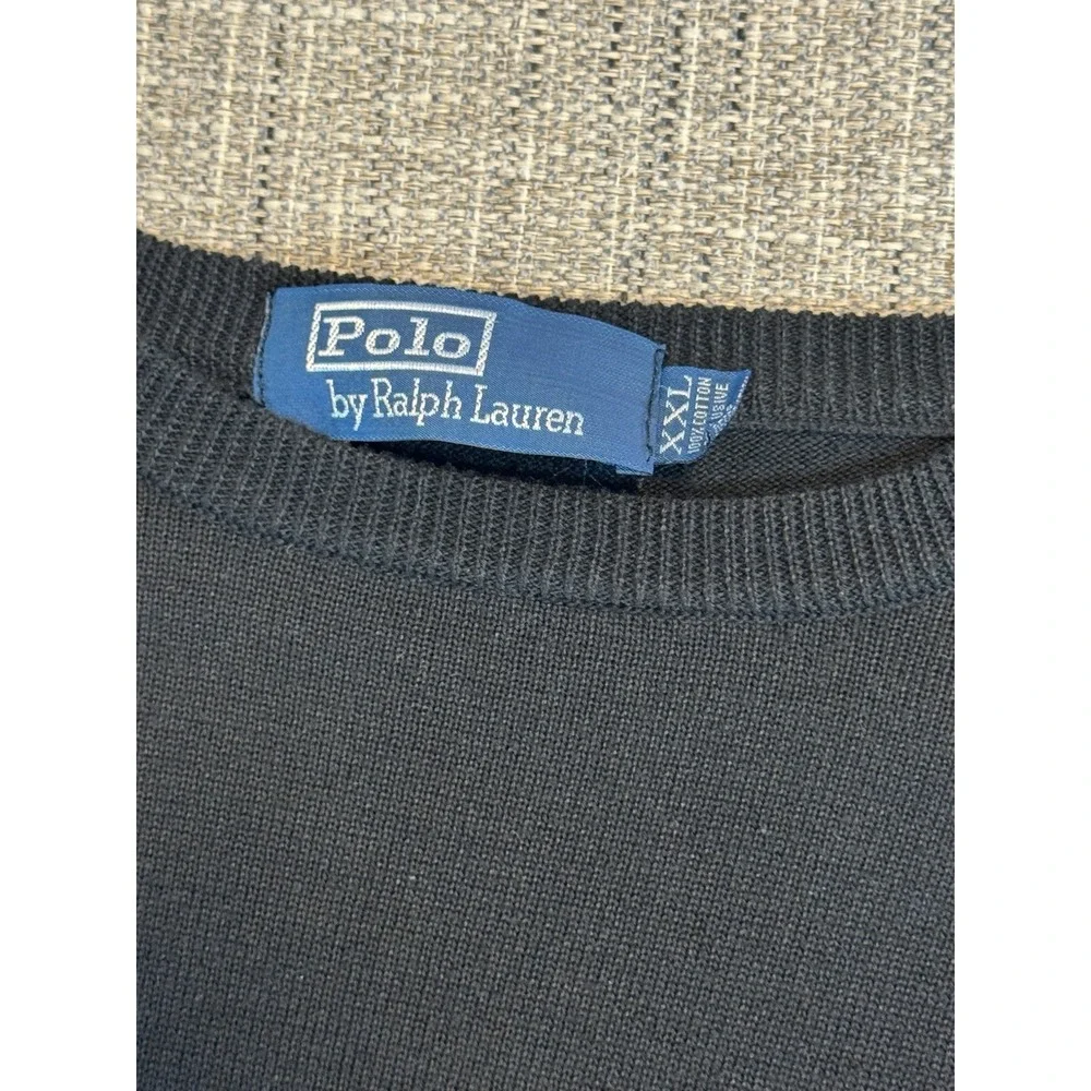 Polo Ralph Lauren Mens Black Cotton Crewneck‎ Sweater Red Pony Logo Large XXL